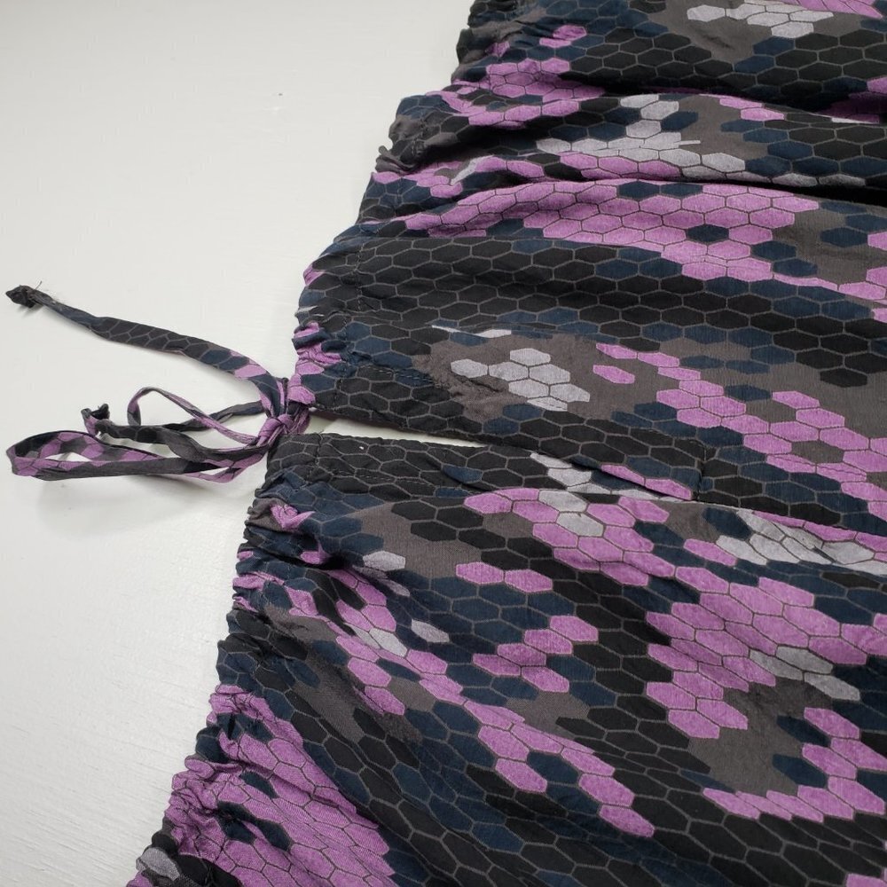 Masai Drawstring Bubble Hem Tunic Dress Lagenlook S‎ Grey Purple Black Artsy - Picture 2 of 13